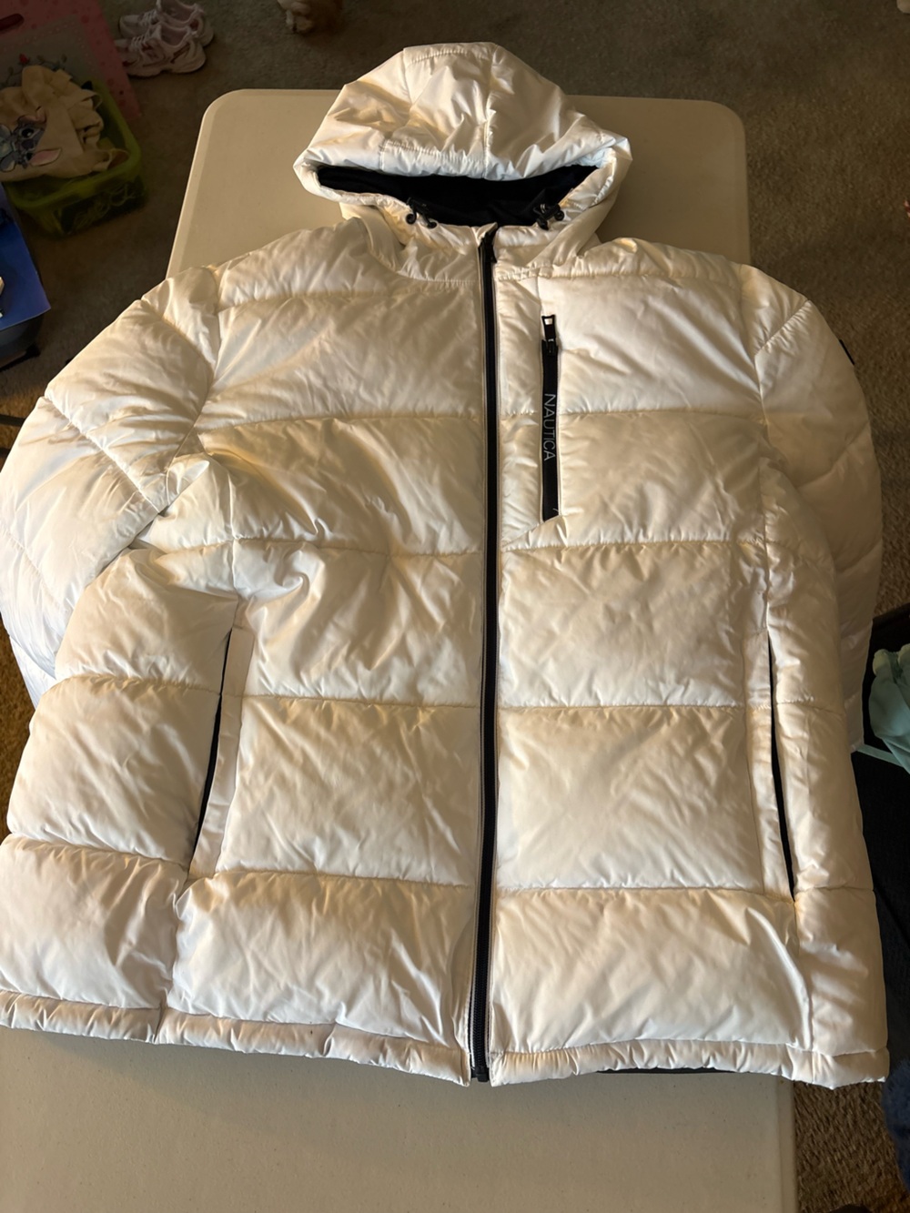 Nautica Cream White Puffer Jacket with Zip Pockets